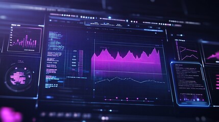 Poster - futuristic data analysis dashboard with vibrant graphs.