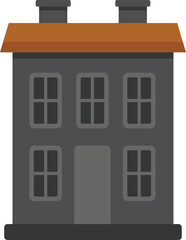 Poster - illustration of a big grey facade building with two chimneys standing, in flat design style
