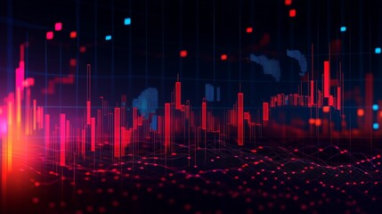 Poster - colorful abstract data visualization depicting stock market trends and fluctuations with bright elem