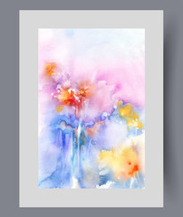 Wall Mural - Abstract flowers lawn with flowering plants and bright organic herbs emerging in spring. Watercolor illustration with flowers for magazine about flora or botanicals and floriculture. Wall art, print