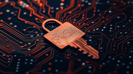Poster - Digital Security Lock on Circuit Board Background