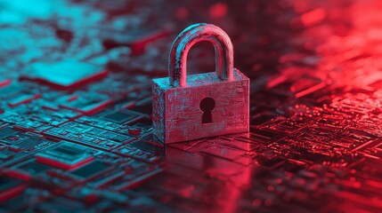 Poster - Digital Security Concept with Lock on Technology Background