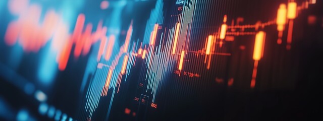 Poster - dynamic stock market chart displaying fluctuating prices with vibrant color contrasts in a digital f