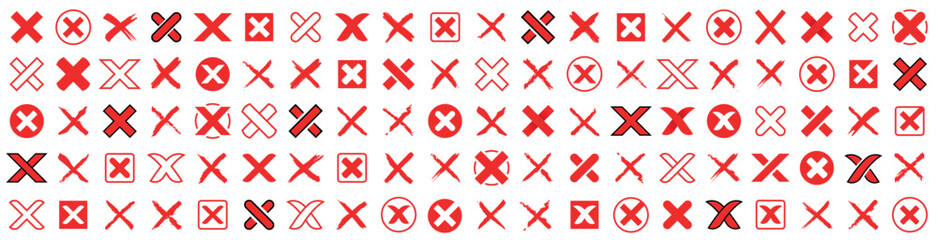 Poster - Red cross Big set 100 icons. X mark set. No wrong symbol. Delete sign. vote sign. Drawn Icon. Vector illustration