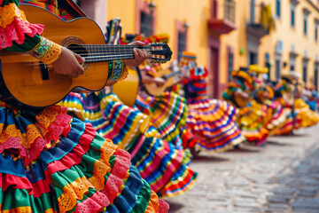 Wall Mural - A vibrant and colorful street scene during a traditional festival