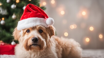 Wall Mural - christmas dog in santa hat