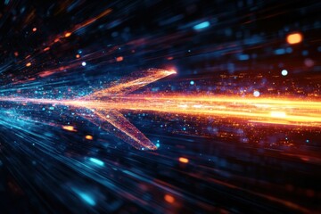 abstract arrow with a light speed effect on a dark background, a technology and speed concept