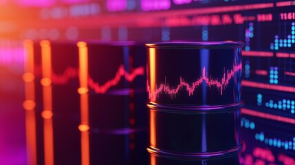 Poster - Oil Price Trends with Graph and Barrels Background