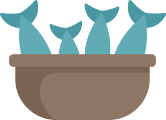 Poster - this vector illustration features fresh fish sticking out of a brown bowl, likely depicting a recent