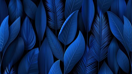 Sticker - deep blue leaves background