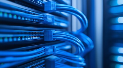 Aufkleber - Blue Data Cables in Server Room Close-Up
