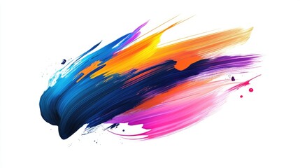 Digital illustration of a neon brush stroke on a white background featuring vibrant paint smears and colorful artistic design elements