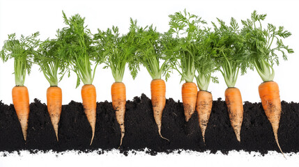 Wall Mural - Fresh carrots pulled from the soil, their green tops still intact, full of farm-fresh goodness.