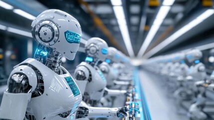 Poster - Futuristic Robots in High-Tech Production Facility
