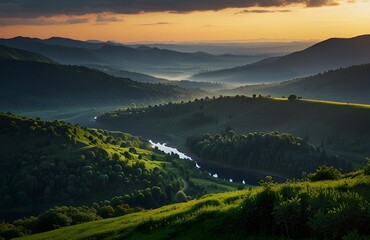 Wall Mural - Landscape view showcases nature's greenery in stunning 4K