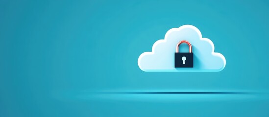 Data security breach in the cloud illustrated by an open lock connected to a cloud on a blue backdrop with a flat design style