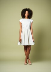 Sticker - Teen woman wearing blank white short stretch knit metallic dress fashion footwear skirt.