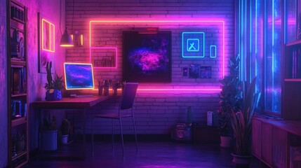 Canvas Print - Neon Workspace