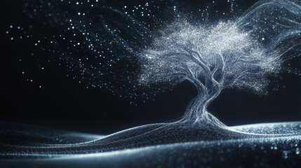 Wall Mural - A glowing networked tree made of light trails creates magical atmosphere