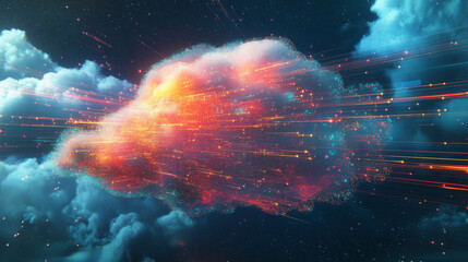 Wall Mural - Digital cloud network evolving with vibrant colors and dynamic motion