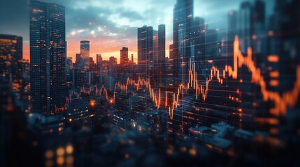 Poster - Urban Stock Market Graph at Sunset