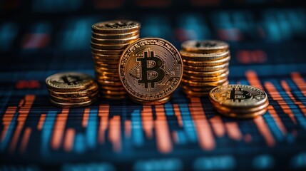 Poster - Cryptocurrency Coins on Stock Market Graph Background
