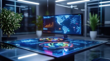 Poster - High-Tech Data Visualization on Modern Desktop Monitor