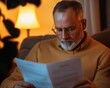 © Wed - Elderly man reading a document in a cozy home environment with warm lighting