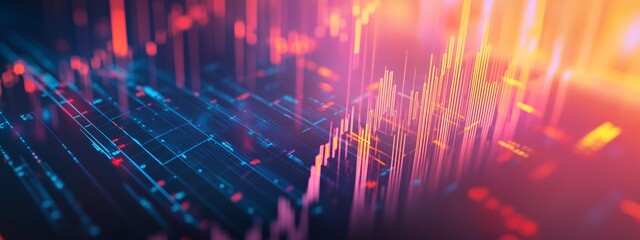 Poster - Abstract digital data visualization with vibrant colors showing fluctuations and patterns in a contemporary technology setting