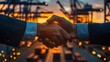 © hugy - Businessman making a handshake for a successful business partnership, with a backdrop of global logistics