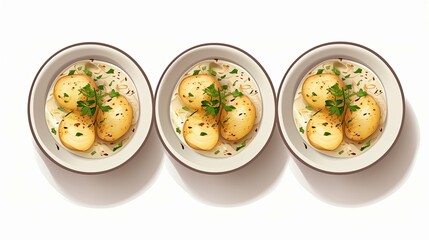 Three Bowls of Creamy Potato and Parsley Dish