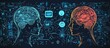 © MetaPixel - AI and human decision making a design illustrating the comparison of artificial intelligence and brain processes featuring contrasting thought bubbles for data analysis versus intuition
