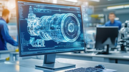 Poster - Digital Aviation Engine Model on Computer Screen