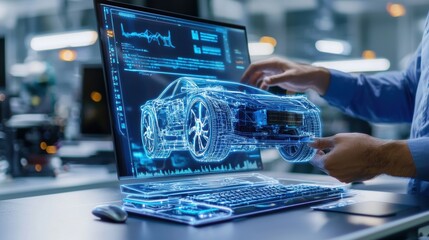 Poster - Digital Car Model Visualization on Computer Screen