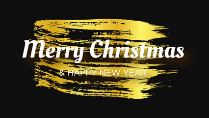 Wall Mural - Merry Christmas and Happy New Year incription on gold smear