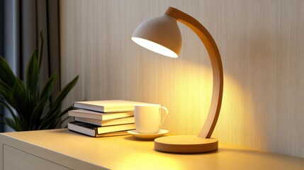 Canvas Print - A lamp sitting on a table next to books and coffee, AI