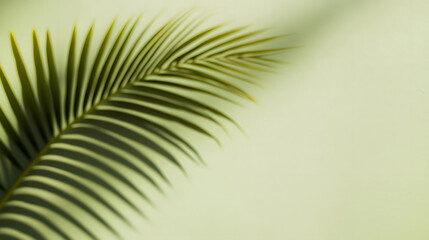 Wall Mural - Palm leaf shadow on a green wall background. Olive color stylish flat lay with trendy shadow and sun light.