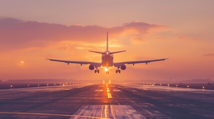 an airplane taking off against a sunset sky, symbolizing flight booking