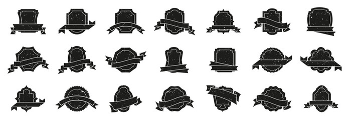 Poster - Old grunge badges collection with ribbon. Set of vintage blank emblem