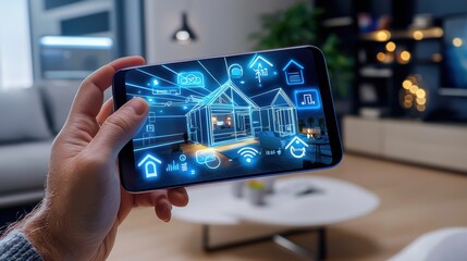 Poster - smart home technology concept with virtual interface
