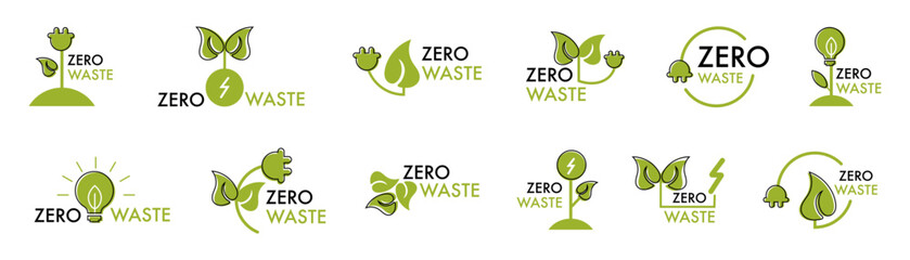 Poster - Zero waste badge collection. Green zero waste logo. Zero waste symbol collection