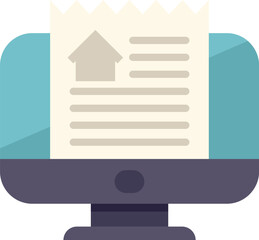 Poster - desktop computer showing a digital document with a house icon, representing online real estate listi
