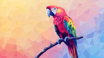 Minimalist Pink Parrot Macaw Bird in 2D Vector Style on Pastel Background