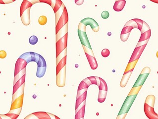 Wall Mural - Colorful candy canes and festive candies on a soft background.