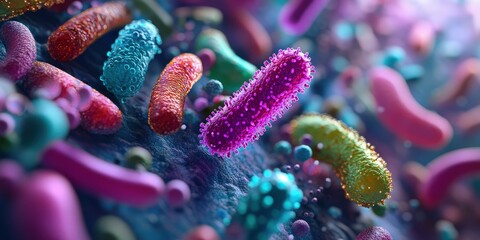 Poster - Colorful 3D Render of Probiotic Bacteria Models