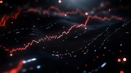 Poster - Abstract visual representation of sound waves with red and blue lights against a dark background, emphasizing movement and energy dynamics