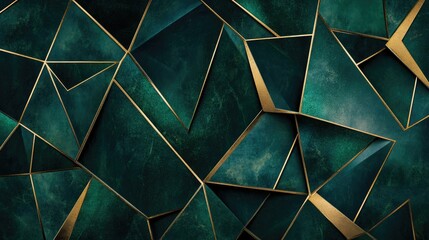 Poster - Gold-edged polygons in navy and emerald green form a geometric, luxurious backdrop with soft metallic textures and a premium feel.