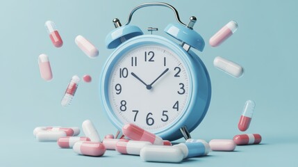 Wall Mural - 3d calendar marked date and time for reminder with pharmacy drug icon. Vaccination medical equipment, healthcare medicine. medical pharmacy medicament. 3d alarm clock icon vector render illustration