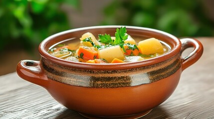 Delicious Vegetable Soup in Rustic Bowl