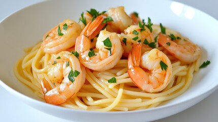 Wall Mural - Shrimp Pasta with Fresh Herbs and Simple Presentation